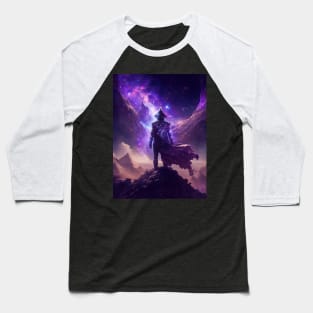 A mysterious figure looking at a sky filled with cosmic debris - Mind Blowing Moment #9 Baseball T-Shirt